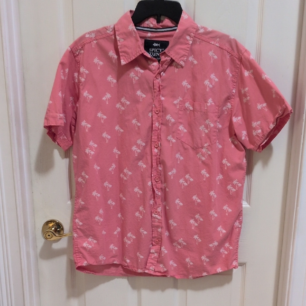 Spicy Tuna Men's All Around Print Short Sleeve Button Down Casual Shirt Size Med